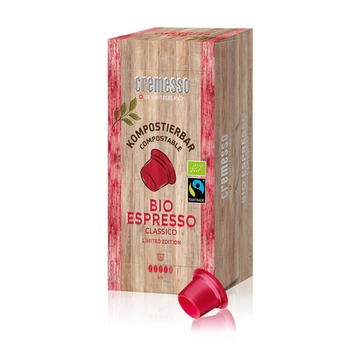 Cremesso BIO Espresso kávékapszula, intenzitás: 4/5 fair trade és bio minősítéssel
