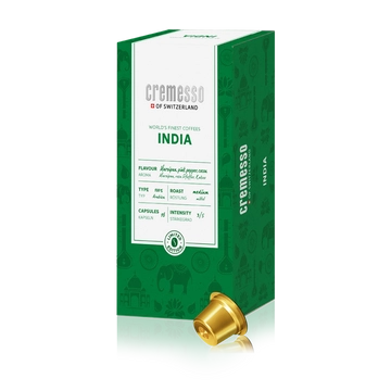 Cremesso India kávékapszula 16 db-os kiszerelésben 100% Arabica kávéból küzepes pörköléssel, Intenzitás: 3/5 Mennyiség: 16 db/doboz