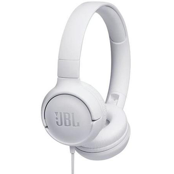 JBL Tune 500 vezetékes fejhallgató fehér színben kényelmes párnákkal PureBass hangzással