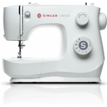 Singer M2405 varrógép 8 öltésminta, Könnyű mintakiválasztás, 4 lépésés automata gomblyukvarrás, Könnyített befűzés, Automatikus orsózás, Lepattintható varrótalpak, Visszavarró funkció, Szabadkar, Extra magas talpemelés, Tartozékcsomag, Zippzár varrás, gom