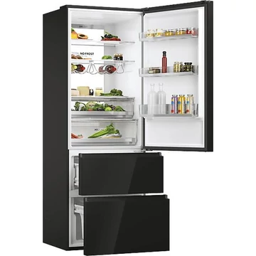 Haier HTW7720DNGB 3 ajtós alulfagyasztós hűtőszekrény NoFrost hűtési rendszerrel, 483 literes űrtartalom, applikációval vezérelhető. 