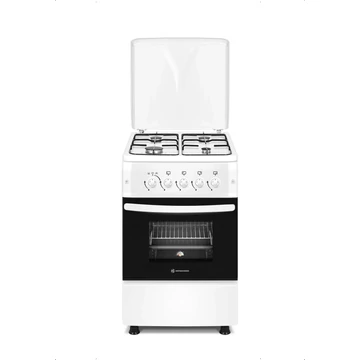 Novacook F5S40G2 W fehér gáztűzhely, alsó-felső külön kapcsolható gázrózsa a sütőben, erősített ajtó visszahúzó rugóval