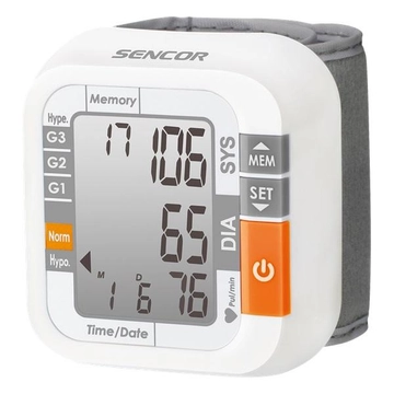 Sencor SBD 1470 digitális csuklós vérnyomásmérő, méri a szisztolés és diasztolés vérnyomást és szívverést, Magas vérnyomás grafikus megkülönböztetése