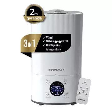 Vivamax GYVH48 Salty-Air „Premium” 3 az 1-ben Salvus vízzel is használható ultrahangos párásító, aromaterápiára is alkalmas, 3,6 literes víztartállyal