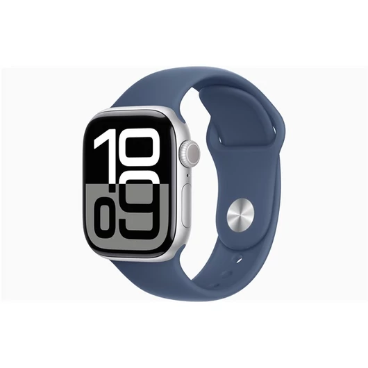 Apple Watch S10 GPS (42mm) ezüst alumínium tok, denim sportszíj (M / L) okosóra