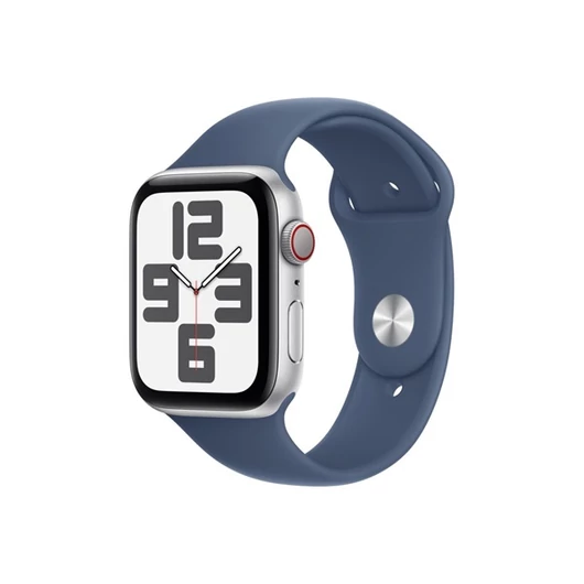 Apple Watch SE2 v3 Cellular (44mm) ezüst alumínium tok, denim sportszíj (M / L) okosóra