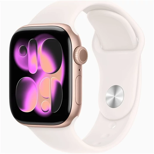 Apple Watch S11 GPS-es (42mm) rózsaarany alumínium tok, lágy rózsaszín S / M sportszíjas okosóra