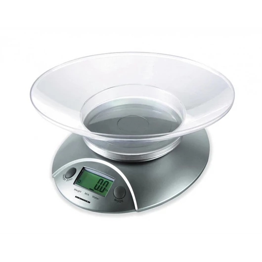 HEINNER HKS-5SL Konyhai mérleg, LCD kijelző, tartomány: 1g-5kg, Ezüst
