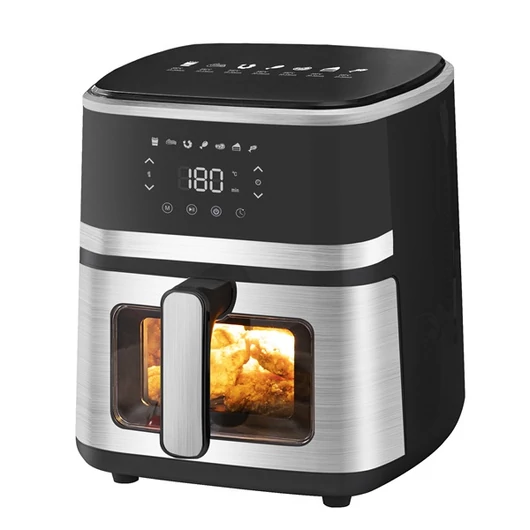TOO AF-500-S-1400 W ezüst 5 L forrólevegős sütő (air fryer / airfryer) digitális vezérléssel, betekintő ablakkal
