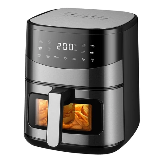 TOO AF-600-S-1500 W ezüst 6,5 L forrólevegős sütő (air fryer / airfryer) digitális vezérléssel, betekintő ablakkal