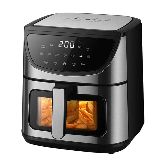 TOO AF-800-S-2000 W ezüst 8 L dupla (alsó-felső) fűtésű forrólevegős sütő (air fryer / airfryer) digitális vezérléssel