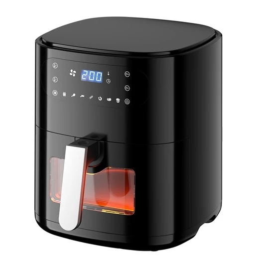 TOO AF-650-B-1500 W fekete 6 L forrólevegős sütő (air fryer / airfryer) digitális vezérléssel, betekintő ablakkal