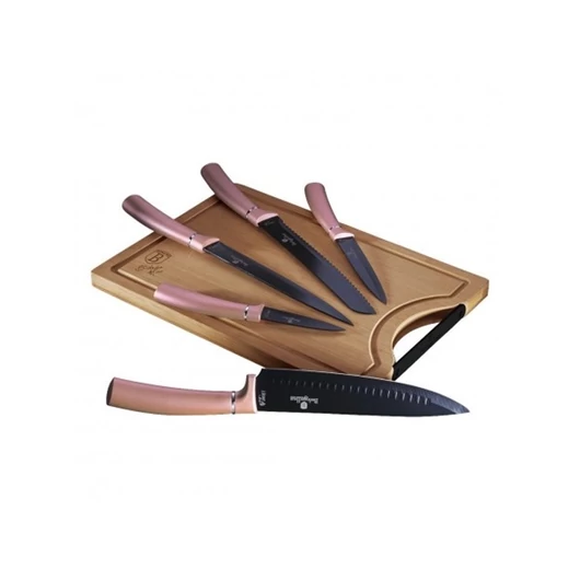Berlinger Haus BH / 2554A bambusz vágódeszkával, pink 6 részes késkészlet