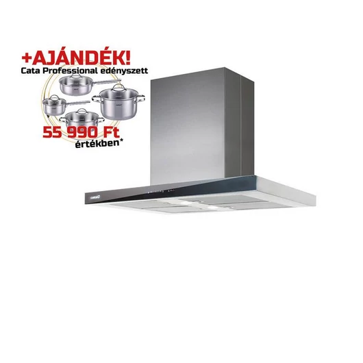 Cata Isla Legend 900 XGBK falra szerelt páraelszívó fektetett T alak + Cata PROFESSIONAL edényszett