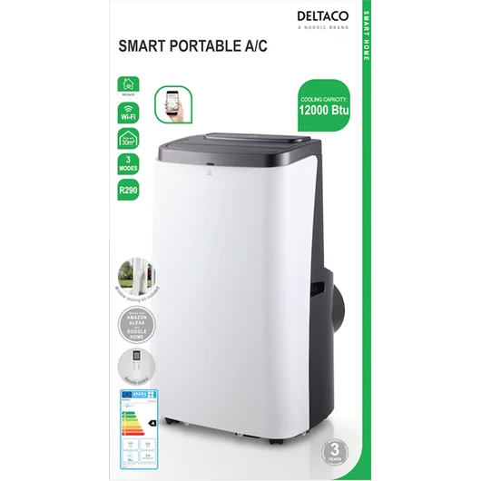 DELTACO SMART HOME SH-AC02 mobil smart klíma, 3,5kW, 12000 BTU,  WI-FI, hűt, 3 év garancia