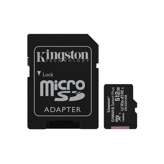 Kingston 512GB SD micro Canvas Select Plus (SDXC Class 10 A1) (SDCS2 / 512GB) memóriakártya adapterrel