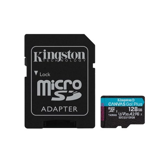 Kingston 128GB SD micro Canvas Go! Plus (SDXC Class 10 UHS-I U3) (SDCG3 / 128GB) memóriakártya adapterrel