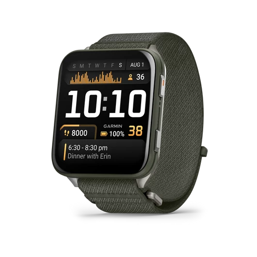 GARMIN venu x1 moss titanium, moss comfortfit nylon band