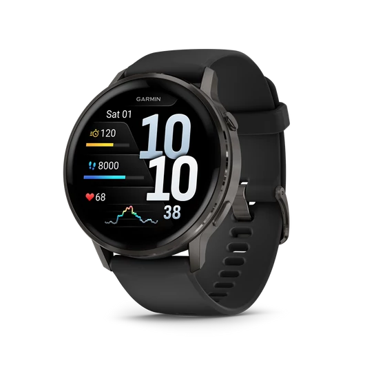 GARMIN venu 4 - 45 mm, dark grey, black silicone band