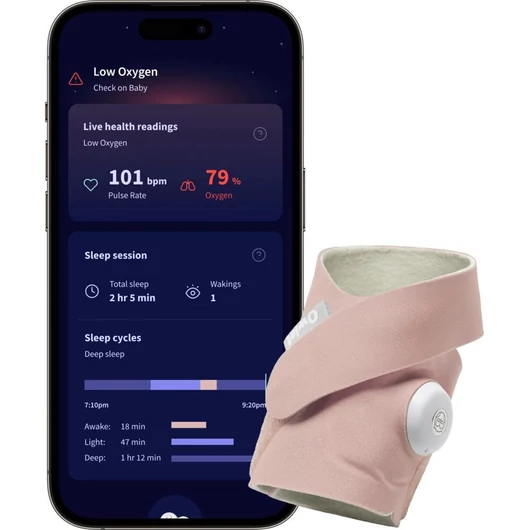 Owlet Dream Sock okos zokni 0-18 hónapig  - Rózsaszín