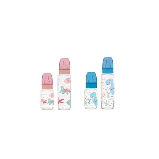 IRIS teknős vagy dinoszaurusz mintás cumisüveg szett 6-12 hónapos babáknak, 2 cseppes, 2 darabos, 125ml + 250ml 111829-100