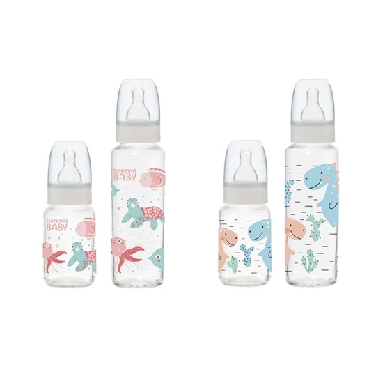 IRIS teknős vagy dinoszaurusz mintás cumisüveg szett 6-12 hónapos babáknak, 2 cseppes, 2 darabos, 125ml + 250ml 111829-804