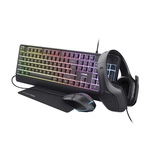 Trust GXT792 Quadrox 4in1 gamer csomag - billentyűzet,egér,egérpad és headset