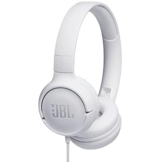 JBL Tune 500 vezetékes fejhallgató fehér színben kényelmes párnákkal PureBass hangzással