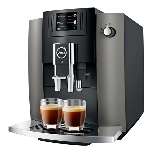 JURA E6 Dark Inox (EC) automata kávéfőző 15 bar-os, 11 féle ital készítésére, színes TFT kijelzővel