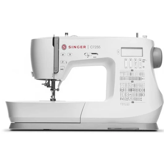 Singer C7255 elektronikus vezérlésű varrógép kényelmi funkciókkal és masszív fémvázzal, toldalék varróasztallal
