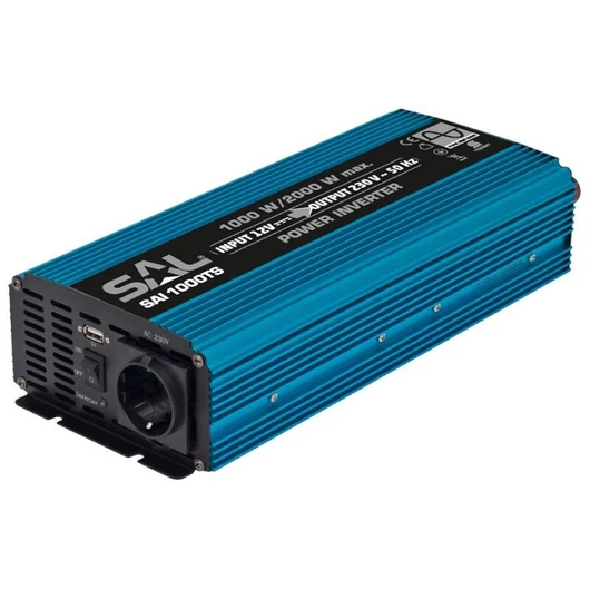 SAL SAI 1000TS Színuszos feszültség átalakító 12V-ról 230V 1000 W terhelhetőség, motoros és érzékeny berendezésekhez ideális