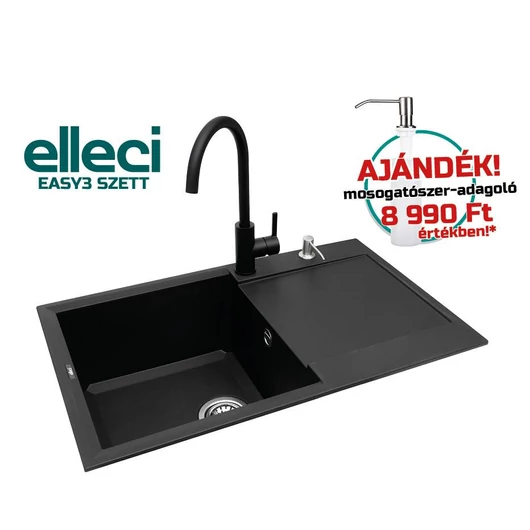 ELLECI - EASY 300 G40 Nero mosogatótálca + Elleci Caddy C01 csaptelep