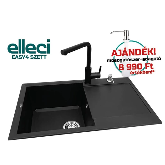 ELLECI  EASY 300 G40 Nero mosogatótálca + Shell Plus C02 csaptelep