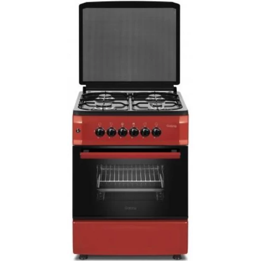 Novacook F5S40G2 R LPG gáztűzhely alsó-felső külön kapcsolható gázrózsa a sütőben meggypiros színben