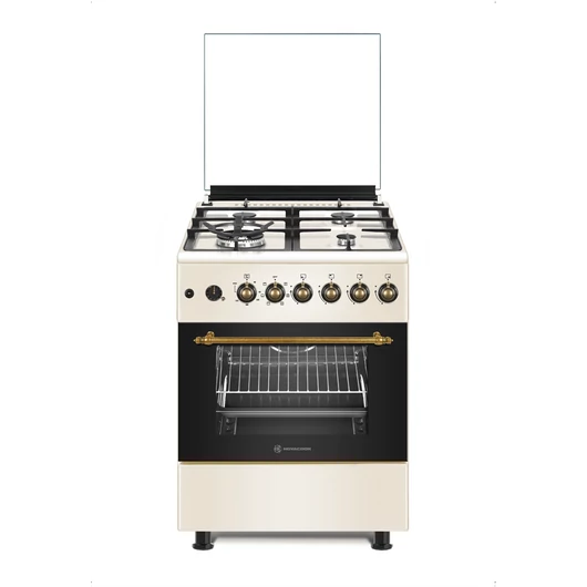 Novacook F6TS40EG-Retro Exclusive Line 60 bézs kombinált tűzhely forgónyárssal, WOK serpenyőtartóval